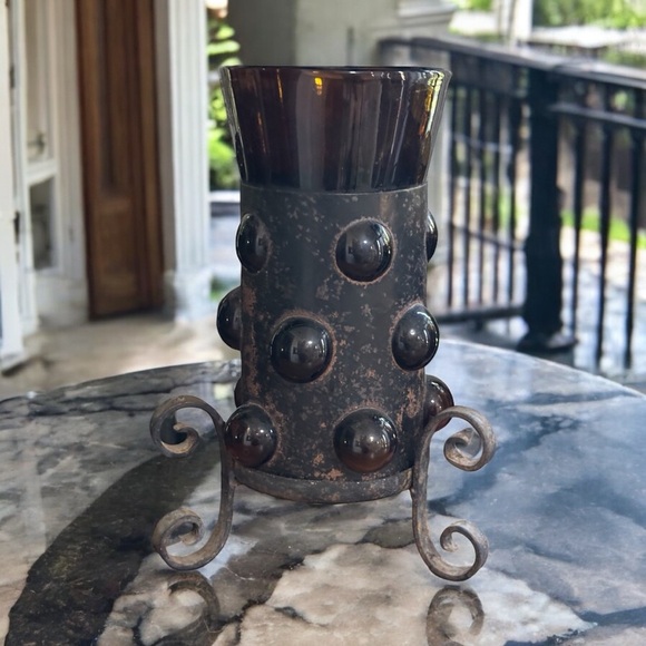 MCM Brutalist Felipe Derflinger Imprisoned 6 Amber Highball + Candle Holder - Picture 6 of 11